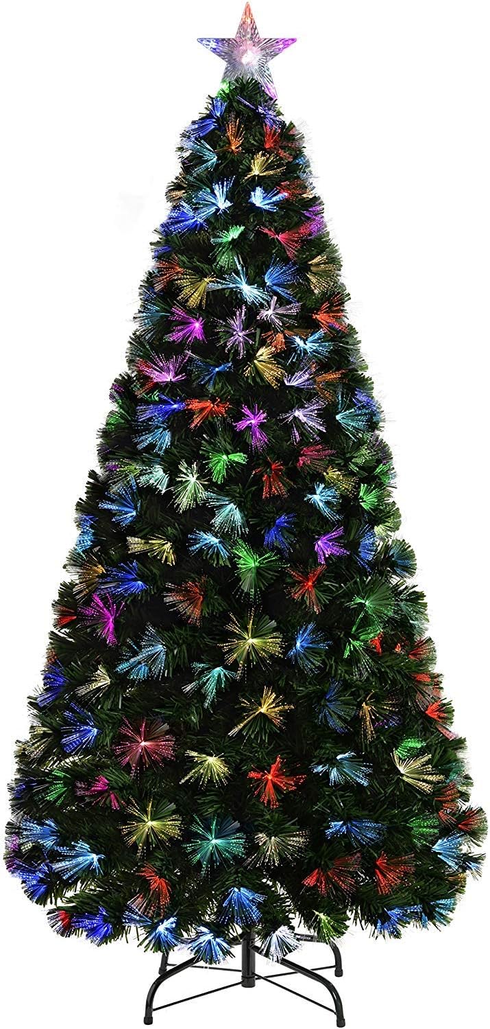 SHATCHI 4ft/120cm Firework Pre-Lit Fibre Optic Christmas Tree Various Multicolour Light Effects Holiday Xmas Home Decorations, Green, 4Ft - Image 3