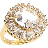 Jean Beau Gold Rhinestone Statement Adjustable Ring for Women Large Crystal Cubic Zirconia Stacking Rings Prom Wedding Bridal Finger Jewelry Gift for Her