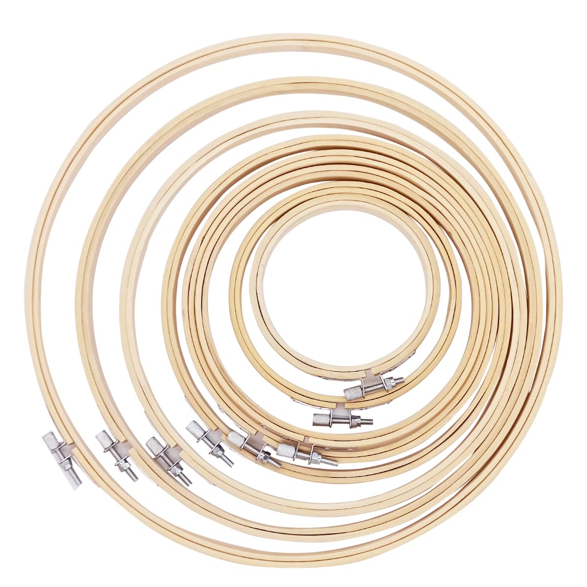 Worown 8 Sizes (10, 13, 15, 18, 20, 23, 26 & 30cm) Bamboo Embroidery Hoops, Adjustable Sewing Circle Rings, Wooden Round Cross Stitch Hoops for Hand Sewing Crafts — image 1