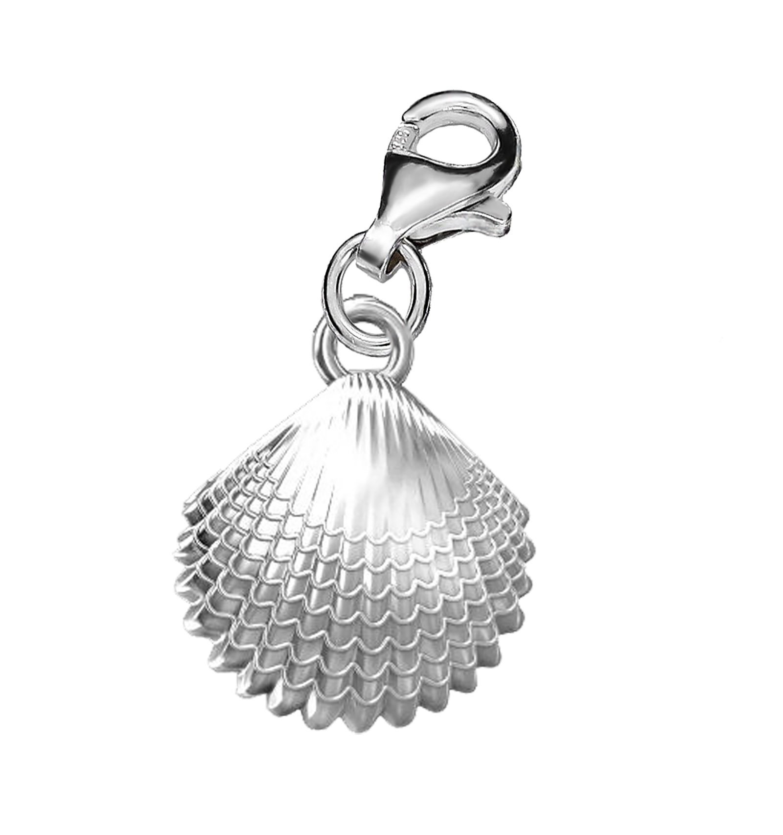 Scallop Sea shell Nautical Clip on Charm Pendant for Charms Bracelet A14C Sterling Silver 925