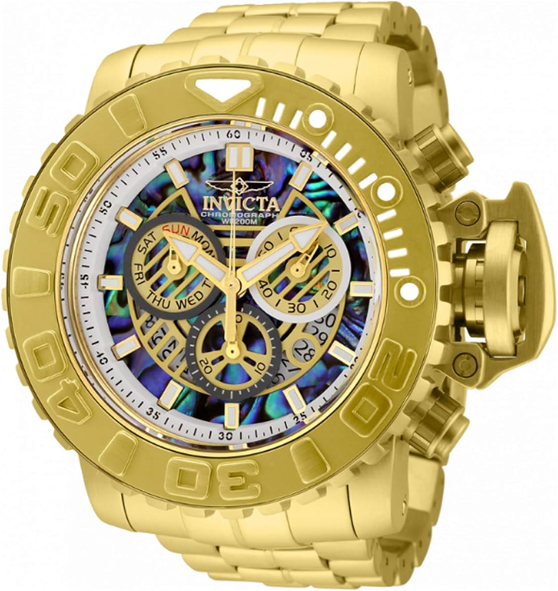 Invicta Men's 58mm Sea Hunter Gen II Swiss Quartz Chronograph Abalone Dial Gold Bracelet Watch