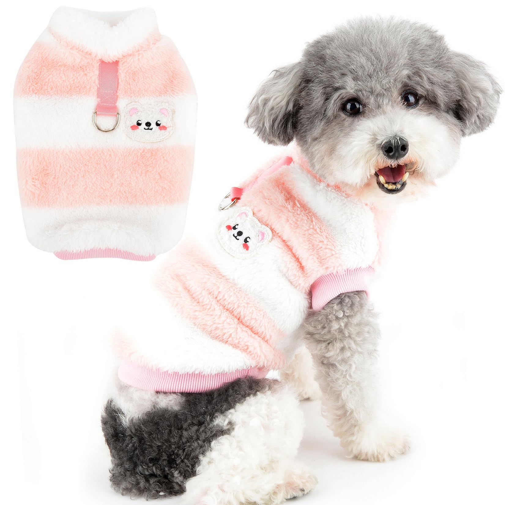 Zunea Fuzzy Fleece Dog Jumper for Small Dogs Cat Winter Sweater Coat with D-Ring Soft Warm Pullover Jacket Coat Puppy Vest Clothes Cold Weather Pet Girl Boy Chihuahua Yorkie Apparel Pink XXL