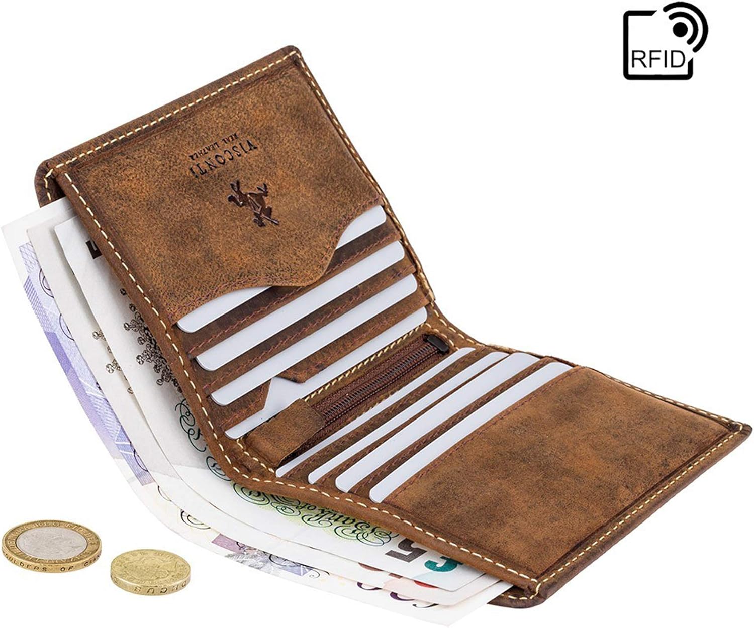 VISCONTI, Men's Small Bifold Leather Wallet, RFID Protected, 6 Credit Card Slots, Note Section & Coin Pocket, Gift Boxed - Image 3