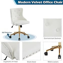 VINGLI White Velvet Armless Home Office Desk Chair