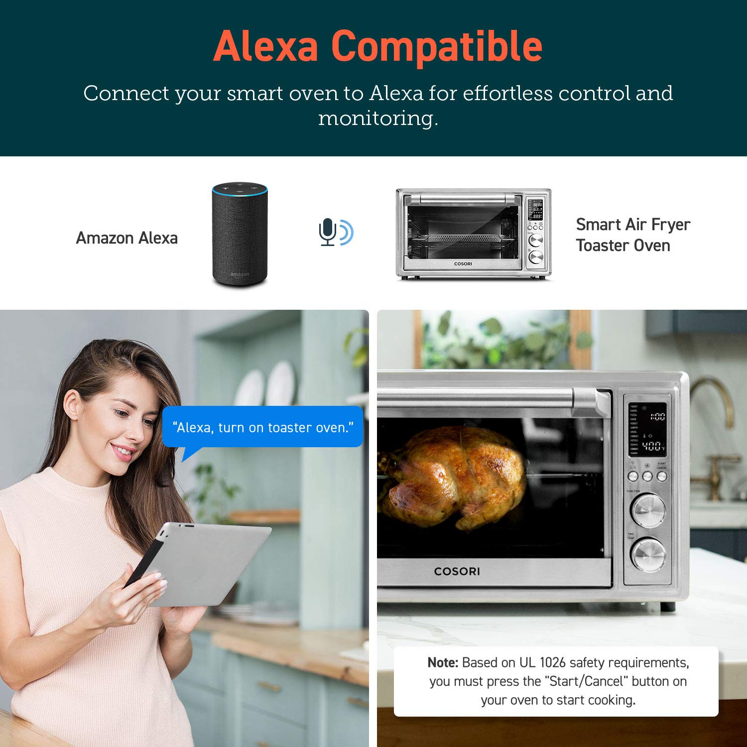COSORI Air Fryer Toaster Oven, 12-in-1 Convection Ovens with Rotisserie & Dehydrator, Stainless Steel, 6-Slice Toast, 100 Recipes & 6 Accessories Included, Work with Alexa, CS130-AO