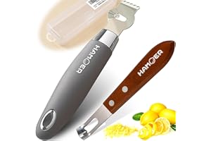 HAMOER Citrus Lemon Zester & Channel Knife Tool for Kitchen Bar, Stainless Steel Blade, Ergonomic Design, Wooden Handle & Rub