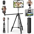 70" Phone Tripod & Selfie Stick, Horizontal Overhead Tripod, Extendable Camera Cell Phone Tripod Stand with Wireless Remote for iPhone ipad, Filming Video Recording Live Stream
