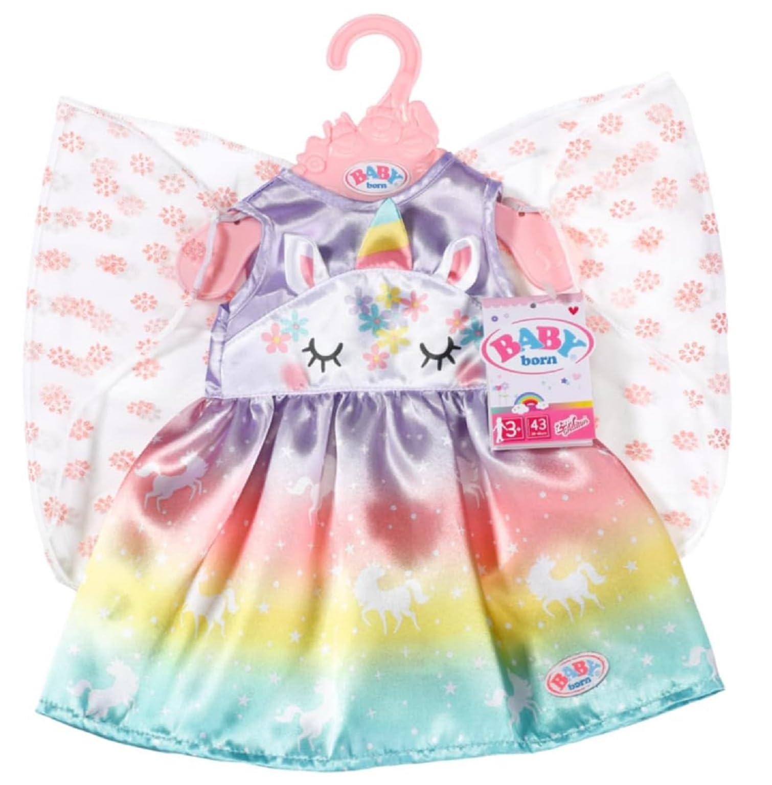 BABY born Fantasy Fairy Outfit 43 cm for Dolls - Unicorn, Rainbow and Fairy Wings Design - Easy for Small Hands, Creative Play Promotes Empathy and Social Skills, For Toddlers 3 Years and Up