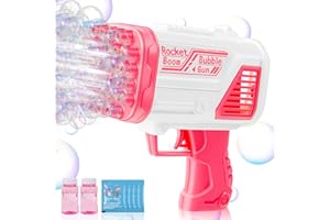 TLKIAA Pink Bubble Machine Gun for Kids, Outdoor Indoor Summer Automatic Toys Birthday Gifts for 1 2 3 4 5 6 7 8 + Years Old Toddlers Girls Boys Wedding Party Include Bubble Solution