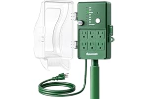 DEWENWILS Outdoor Power Stake Timer, Waterproof Dusk to Dawn Timer with 6 Grounded Outlets, 6FT Extension Cord, 1800W/15A Heavy Duty Outlet for Christmas Lights, Yard, Garden, ETL Listed