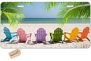 Amcove License Plate Beach Chairs Tropical Beach Scene Personalized Custom Novelty Front License Plate Decorative auto tag 6 X 12 Inch