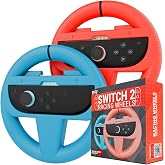 Orzly Steering Wheels Compatible with Nintendo Switch 2 (2025 Console) Twin Pack Racing Wheel Accessories for Joy Con Controllers and MarioKart Racing Games (1 Red 1 Blue) Gift Boxed