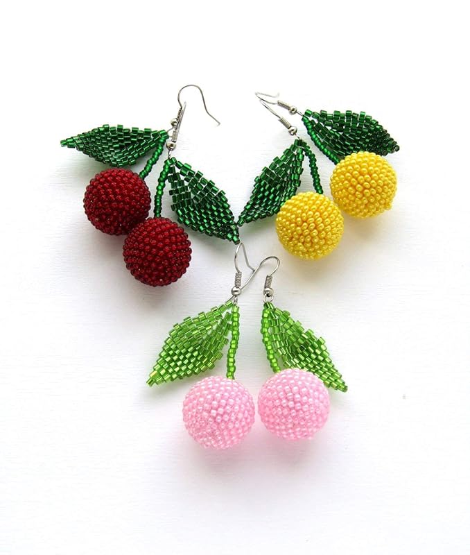 beaded cherry earrings