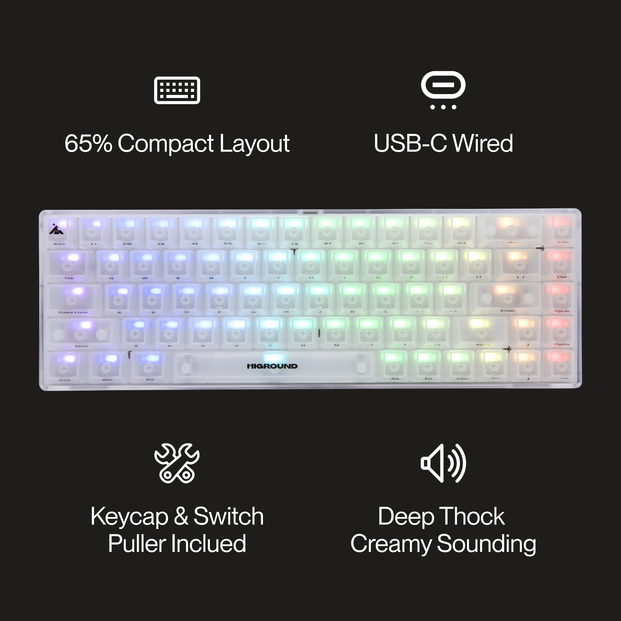 Translucent Usb Keyboard Mua Higround Crystal Opal Basecamp 65% Mechanical USB Wired Gaming ...