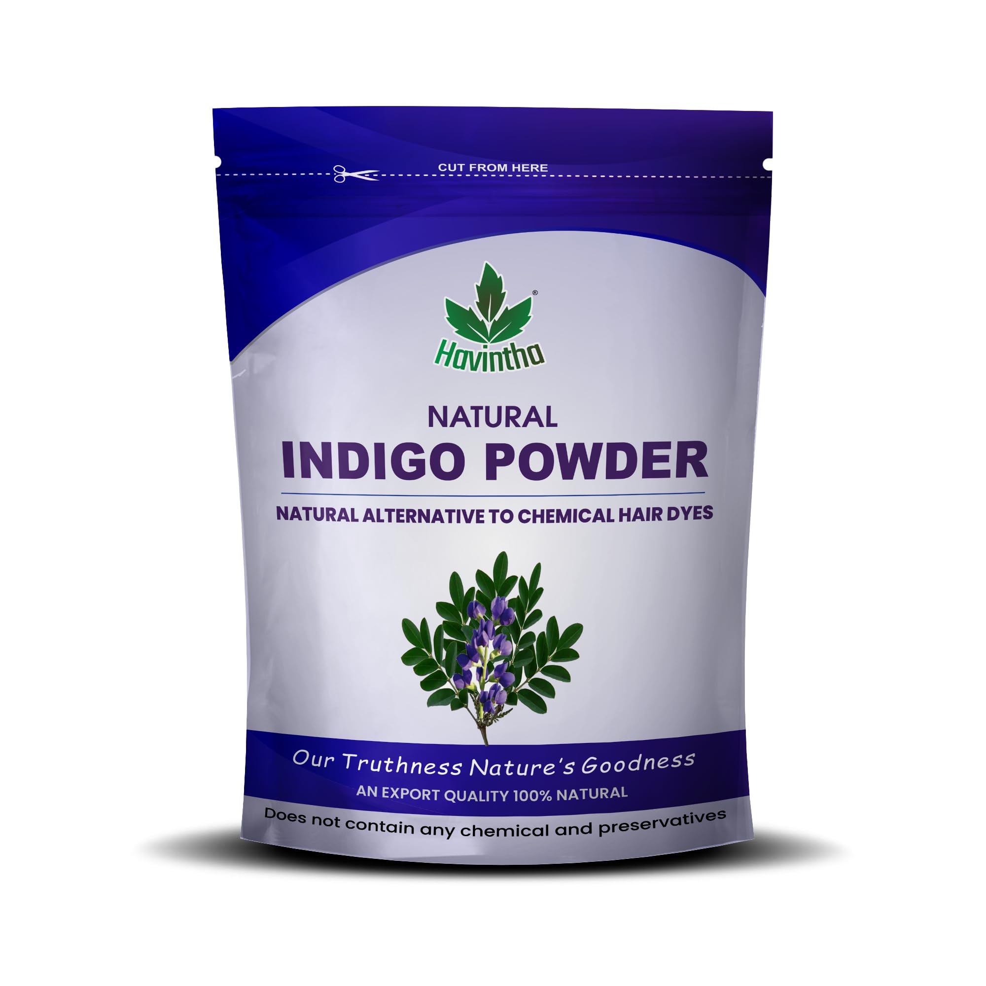 Havintha Indigo Powder For Hair Black Beard - Indigofera Tinctoria - 227 Grms |227g