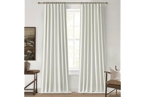 Beige White Linen Curtains 92 Inches Long 2 Panels Set, Modern Neutral Nursery Blackout Curtains for Kids Bedroom Thermal Dra
