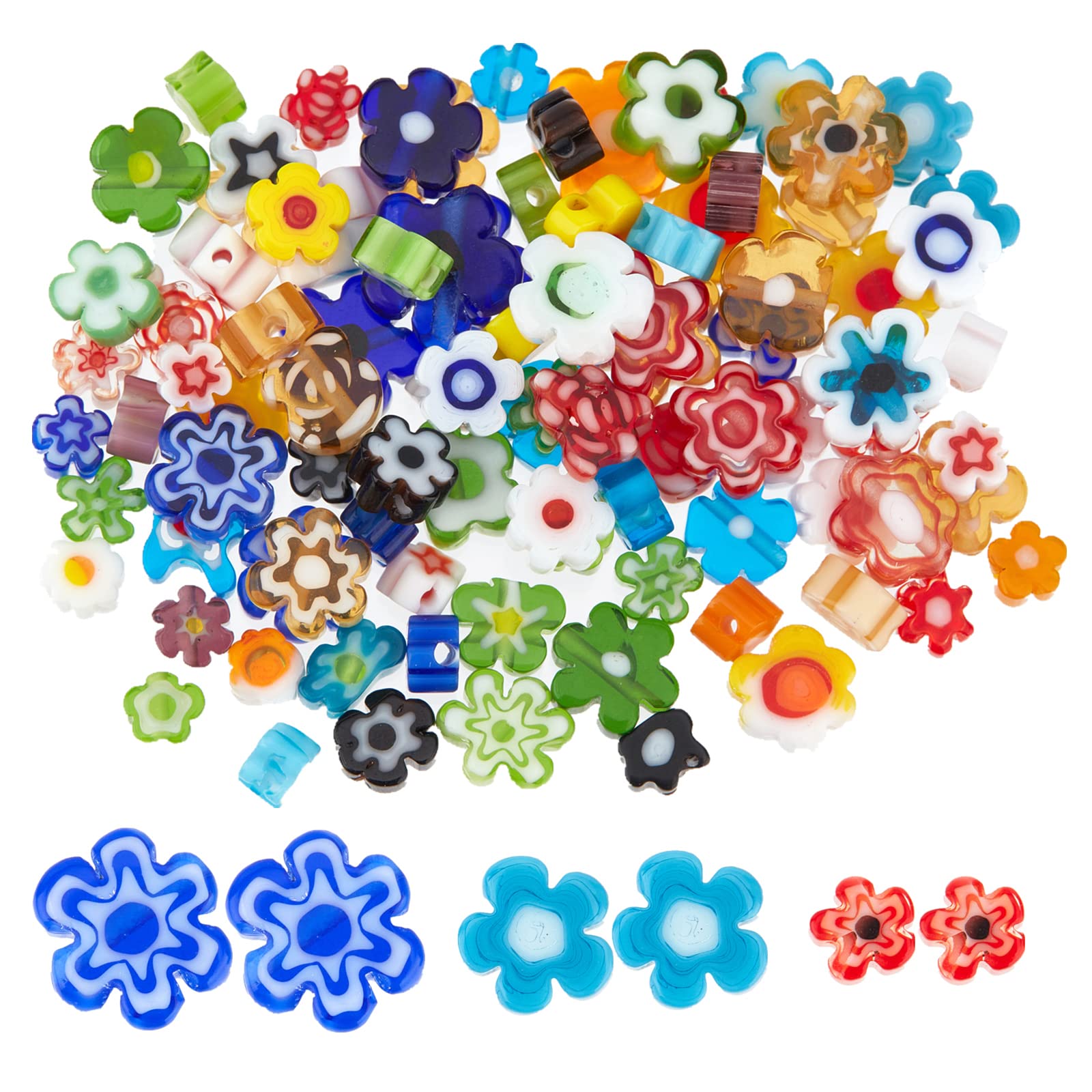 OLYCRAFT About 153~225pcs Millefiori Lampwork Glass Beads Small Flower Glass Bead Millefiori Loose Spacer Beads Mosaic Bead for Bracelet Necklace Jewelry Making DIY Craft