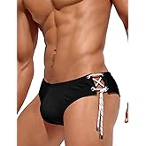 AIEOE Men Low Rise Swim Briefs Quick Dry Athletic Swimsuit Bikini Pouch Swimwear Side Lace Up
