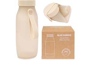 Blue Ginkgo Collapsible Water Bottle – Lightweight, Foldable Silicone Bottle for Travel, Hiking, and Camping (500ml, Made in 