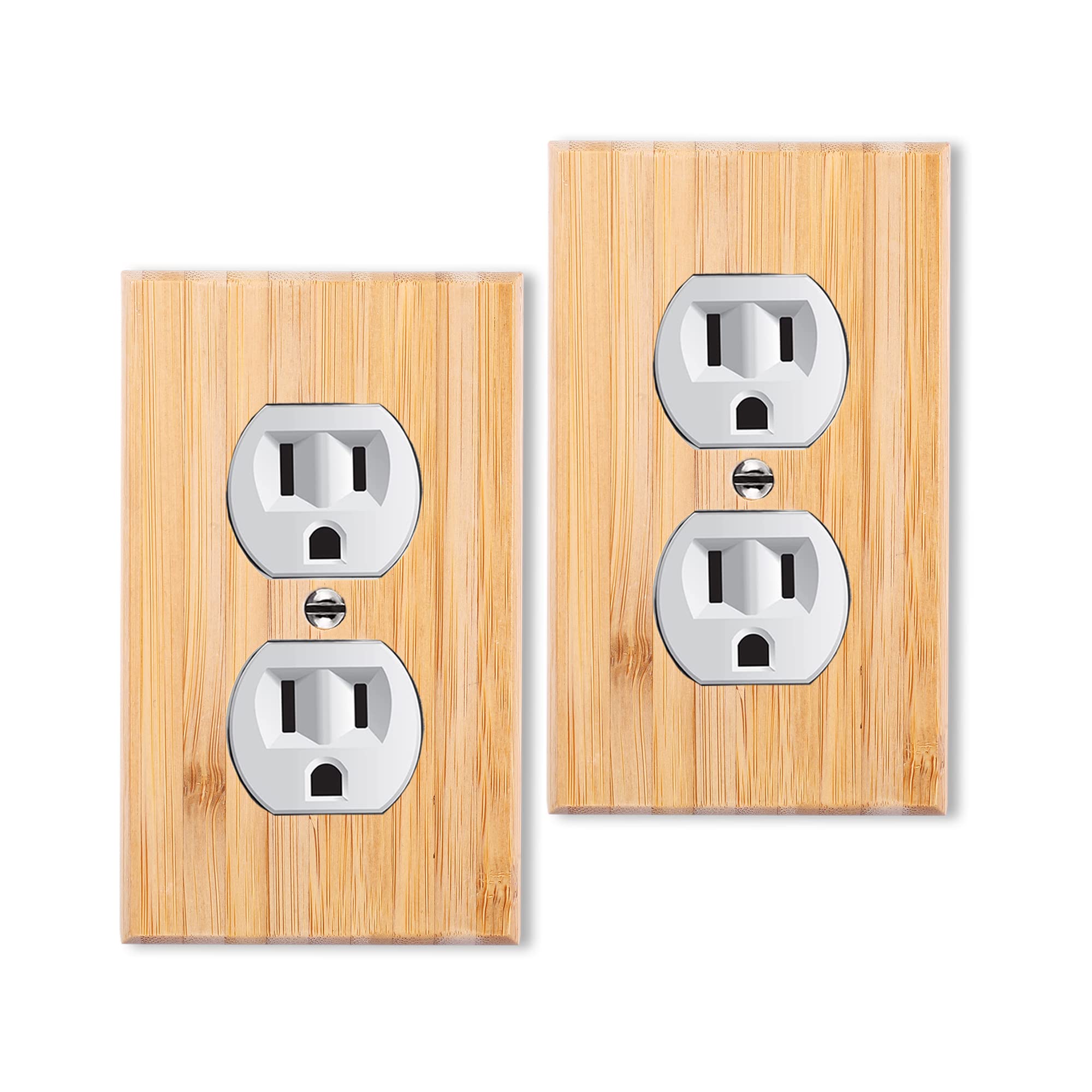 Photo 1 of 2PC Solid Wood Double hole Outlet Light Switch Plate 4.5" X 2.76" Bamboo Light Switch Cover Quality Raw Wooden Decorative Bedroom Kitchen Home Decor (Double hole Outlet)