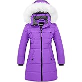 wantdo Girl's Winter Coat Waterproof Long Puffer Jacket Warm Parka with Faux Fur Hood