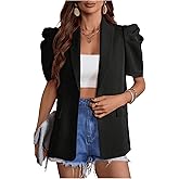 Verdusa Women's Short Sleeve Blazers Button Up Business Casual Cropped Blazer Collared Lightweight Jacket