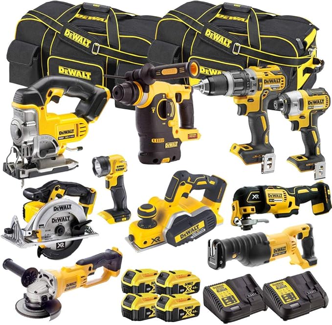 Dewalt 18v XR LiIon 10 Piece Pack Kit 4 X 4Ah Batteries Charger & Bag