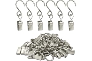 AMZSEVEN Stainless Steel S Hooks Curtain Clips, 50 Pack Hanging Party Lights Clips, Hangers Gutter Photo Camping Tents, Art Craft Display, Garden Courtyards Decoration, 2.4 Inch Long Silver
