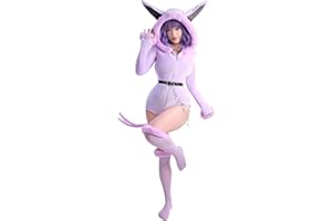 Mobbunny Anime Derivative Romper Onesie Pajamas Bodysuit with Tail Belt and Socks Fluffy Bodycon Hooded Jumpsuit