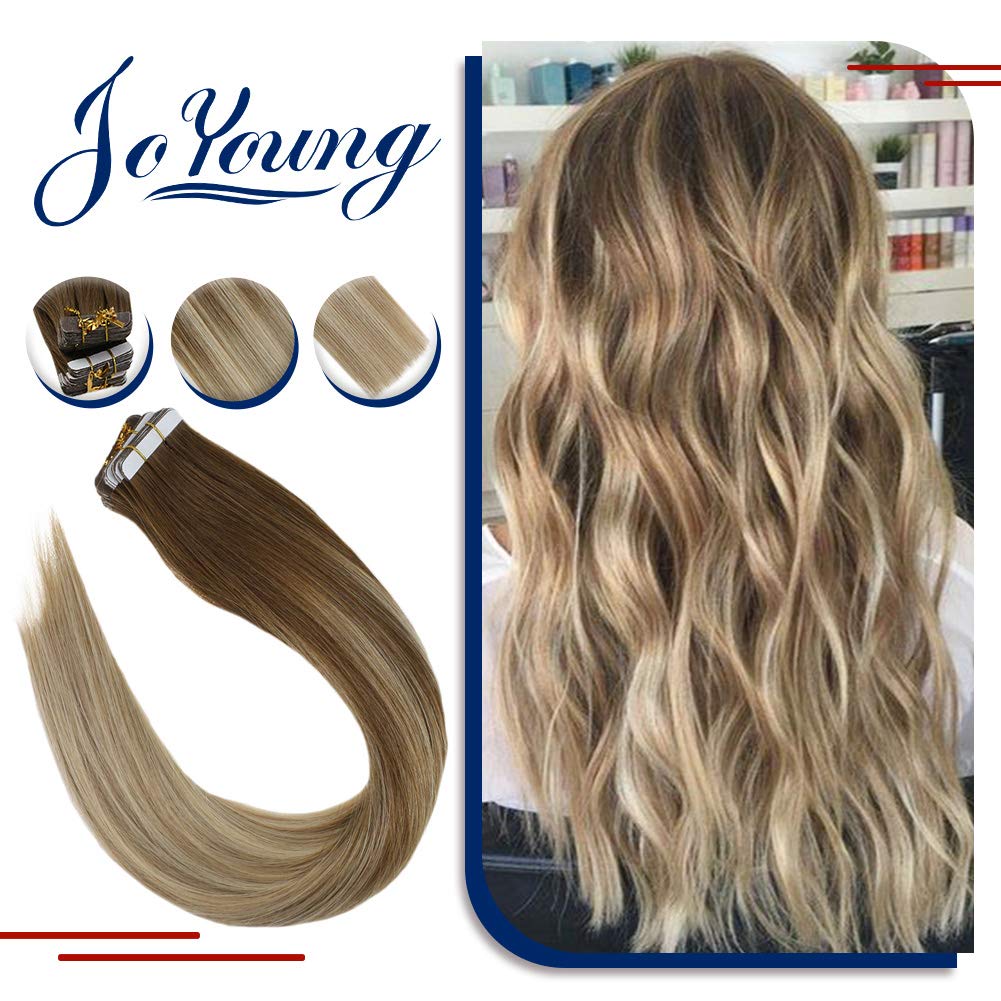 Joyoung 22 Blonde Extensions Tape In Human Hair Balayage Light