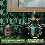funlife Holographic Emerald Green Peel Stick Wall Tiles 15x15cm 10pcs Kitchen view 2