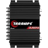 Taramps TS 400X4 Black 2 Ohms 400W RMS 4-Channel Car Audio Amplifier | High-Level and RCA inputs, bridgeable channels, built-in crossover and compact Class D design for flexible installations.