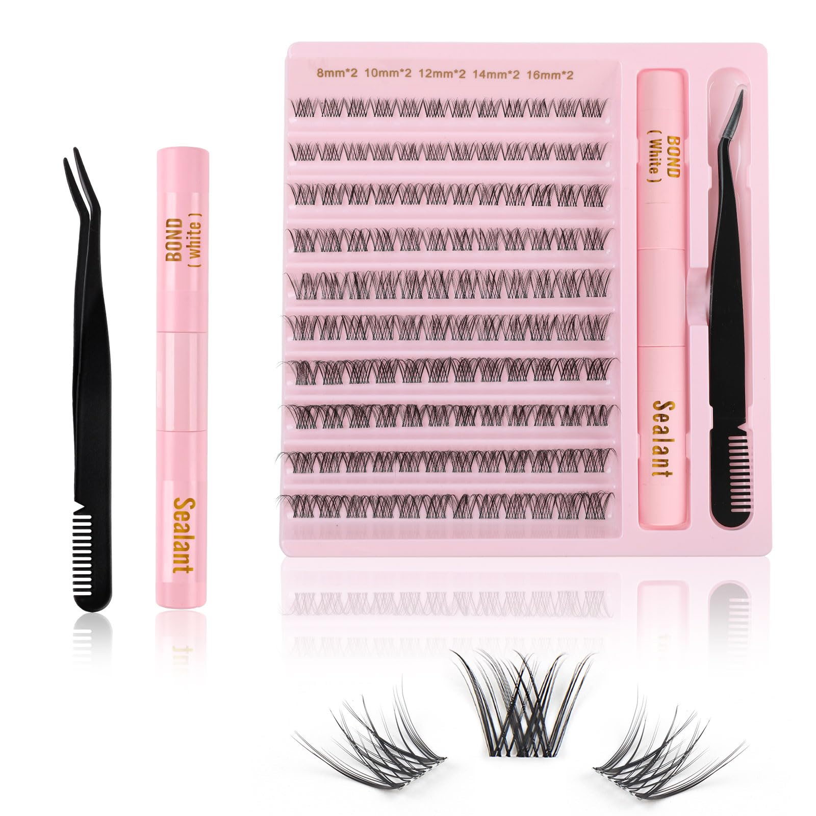 Kiusatig Eyelash Extension Kit 120PCS DIY Lash Extensions Kit Cluster Lashes Kit D Curl 8-16mm False Eyelashes Individual Eyelashes Kit with Lash Bond and Seal Lash Tweezers Kit (8-16Mix Kit)