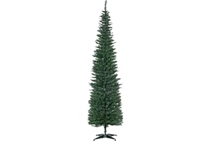 HOMCOM 7' Artificial Pencil Christmas Tree, Slim Xmas Tree with 499 Realistic Branch Tips and Plastic Stand, Green