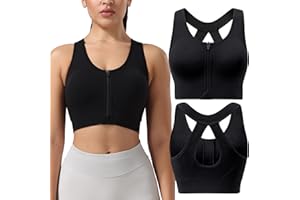 Senlinyoga Sports Bras for Women Zip Front Sports Bra Wirefree Removable Pads Full Support Athletic Bras