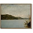 Framed Canvas Wall Art Countryside Mountain with River Lake Nature Scenery Wall Decor Vintage Landscape Painting Prints Ready to Hang for Living Room Bedroom Bathroom Home Office Decoration, 8x10 Inch
