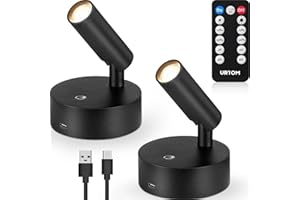 URTOM LED Wireless Spotlights Indoor with Remote Rechargeable Uplights with Timer Dimmable CRI 90+ Picture Light Battery Operated Spot Lights Indoor Accent Uplighting for Plant Reading, 2 Pack