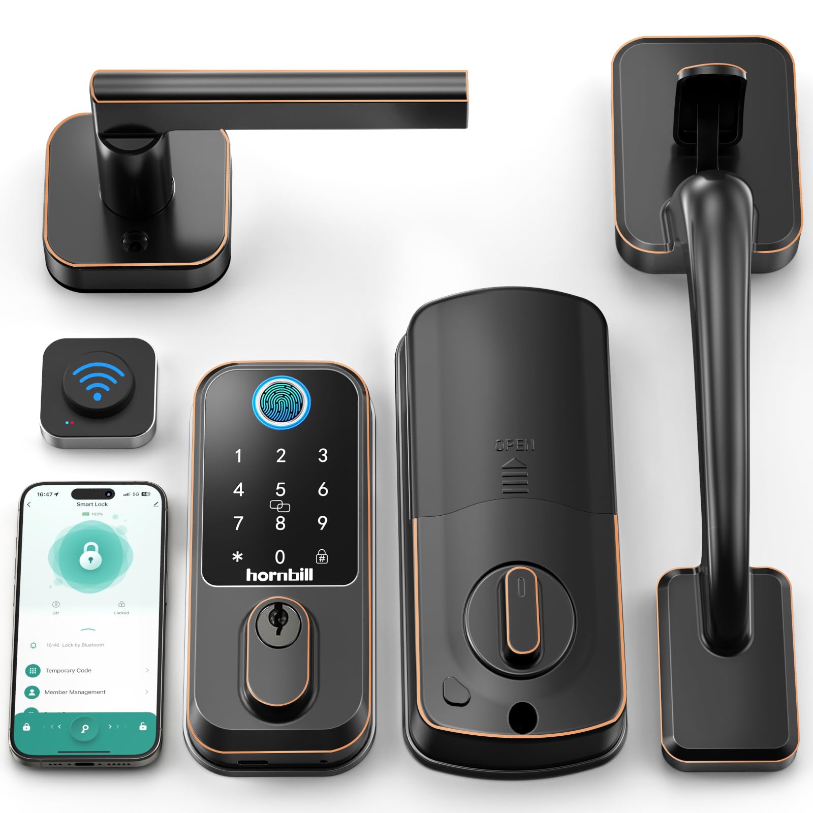 Photo 1 of WiFi Smart Locks for Front Door: Hornbill Keyless Entry Door Lock with Handle, Fingerprint Keypad Deadbolt Front Door Lock Set, Electronic Biometric Digital Lock, App Remote Control, Oil Rubbed Bronze