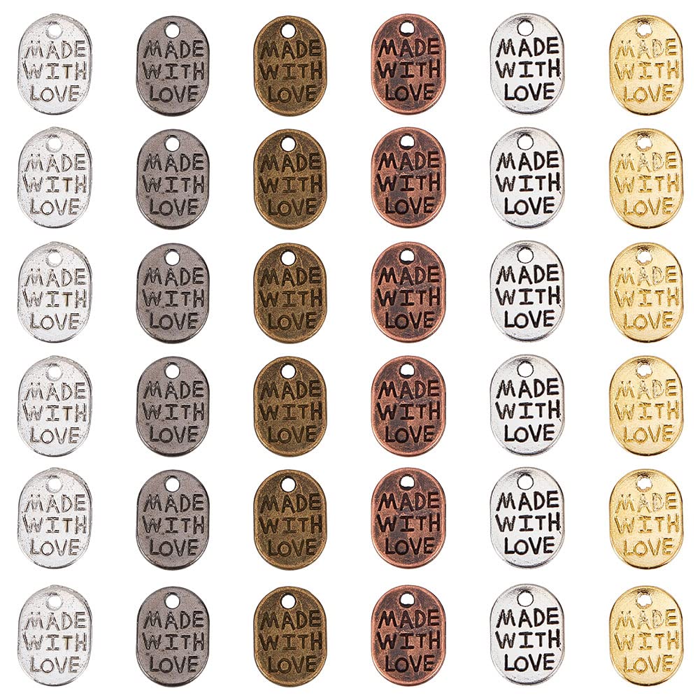 PH PandaHall 360pcs Made with Love Charms, 6 Colors Tibetan Style Valentines Day Pendant Oval Metal Pendants Love Tags for DIY Craft Bracelet Necklace Keychain Zipper Jewellery Making, 8x11mm