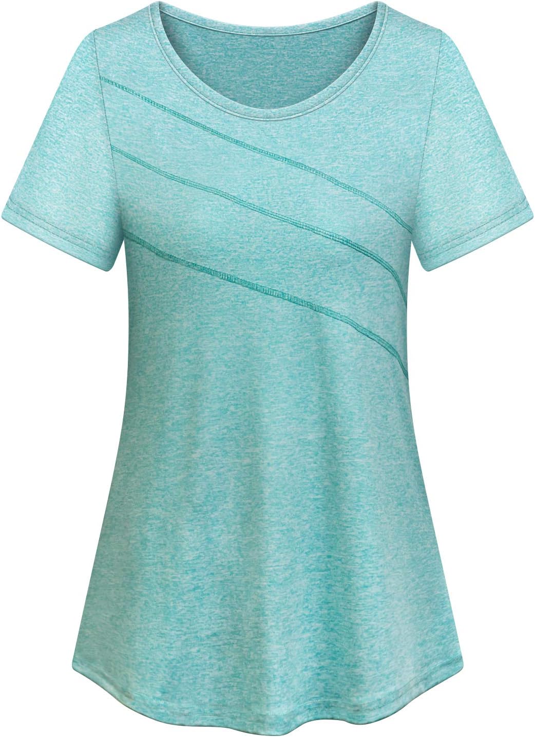 Cucuchy Womens Yoga Workout Tops Short Sleeve Crew Neck Casual Fitness Shirts