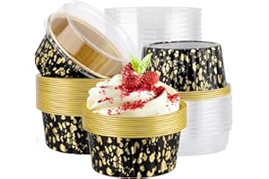 EUSOAR 6.8oz Round Cupcakes with Lid Black Broken Gold-25pcs