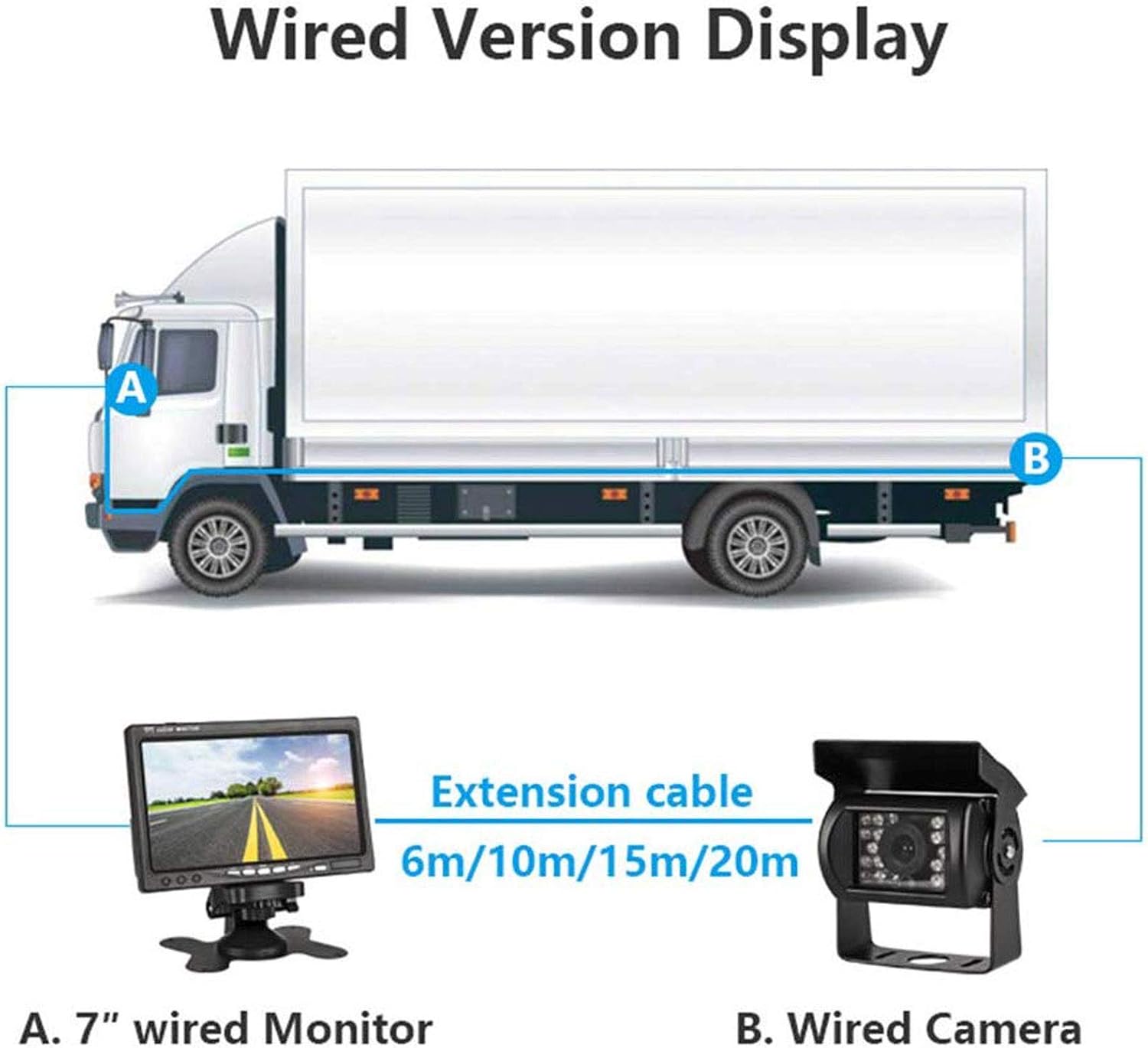 12V-24V 7" Car LCD Screen HD Monitor + Bus Truck Trailers 18LEDs IR Night Vision Waterproof Rear View Reversing Backup Camera with 10M video Cable - Image 5