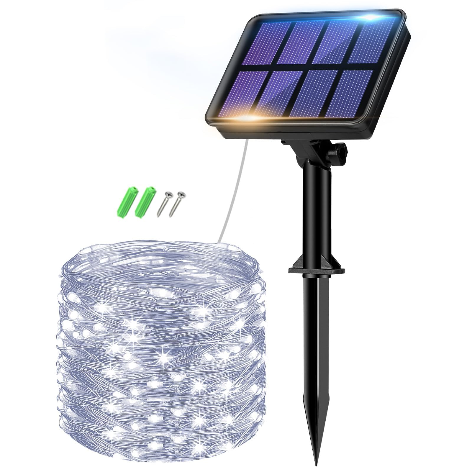 btfarm 1 Pack Solar String Lights Outdoor Garden Waterproof, Total 8M/26FT 80 LED Solar Powered Fairy Lights, 8 Modes Copper Wire Solar Lights for Patio Yard Party Christmas Cool White — image 1
