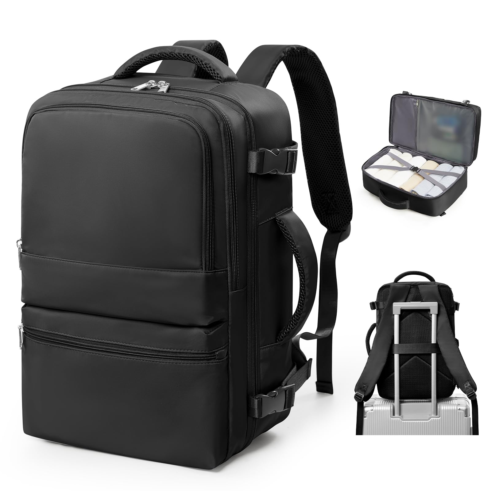 Photo 1 of coofay Travel Backpack for Women Men Carry on Backpack for Travel Backpack Carry on Flight Approved Personal Item Travel Bag Carry on Luggage Mochila de Viaje Black