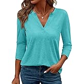 TICTICMIMI Women's V Neck 3/4 Sleeve T Shirts Casual Basic Summer Tees Shirts Loose Fit Tunic Tops