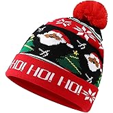 Seilvda Christmas Hat - Unisex Knit Beanie with Pom Pom, Santa Claus Pattern, Holiday Winter Christmas Hat Knit Cap