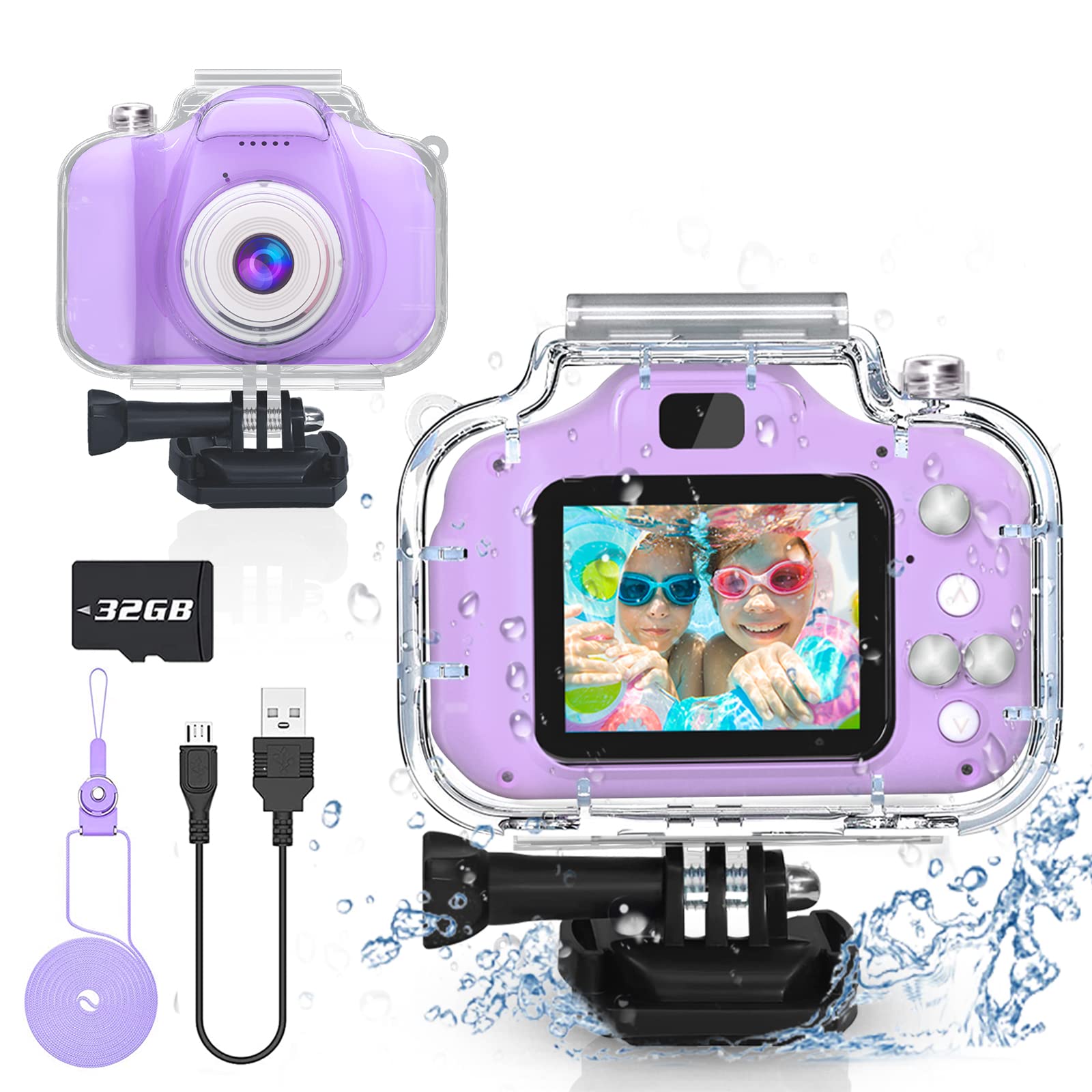 Yoophane Gifts for 6 7 8 9 10 Year Old Girls Kids Waterproof Camera Christmas Birthday Gifts Toys for Girls Age 3-12 1080P Digital Toddler Camera with 32GB SD Card (Purple)
