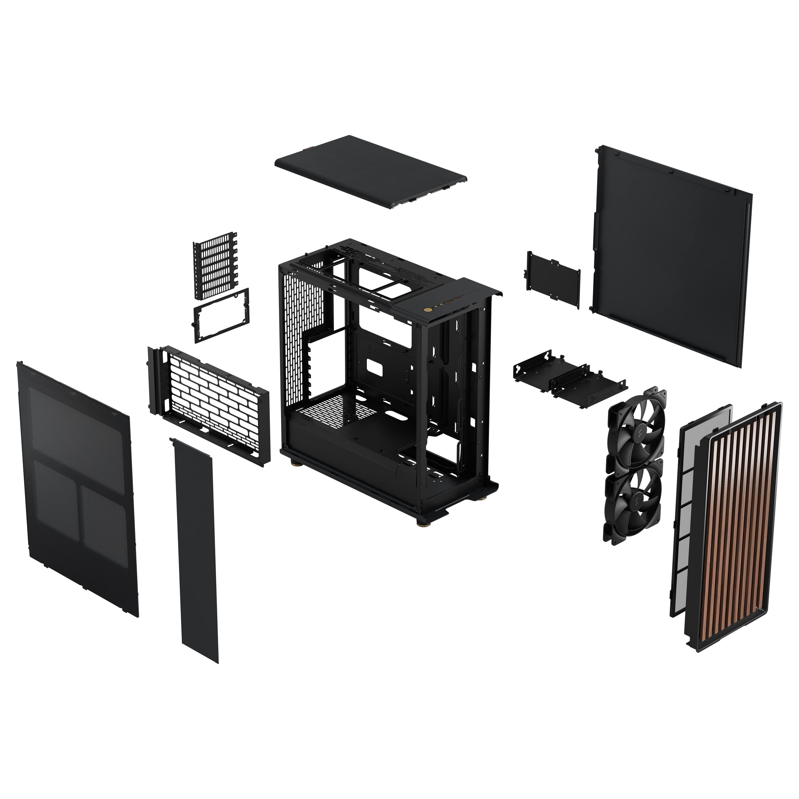 Fractal Design North - Genuine Walnut Wood Front - Mesh Side Panels - Two 140mm Aspect PWM Fans Included - Type C USB - ATX Airflow Mid Tower PC Gaming Case,Charcoal Black