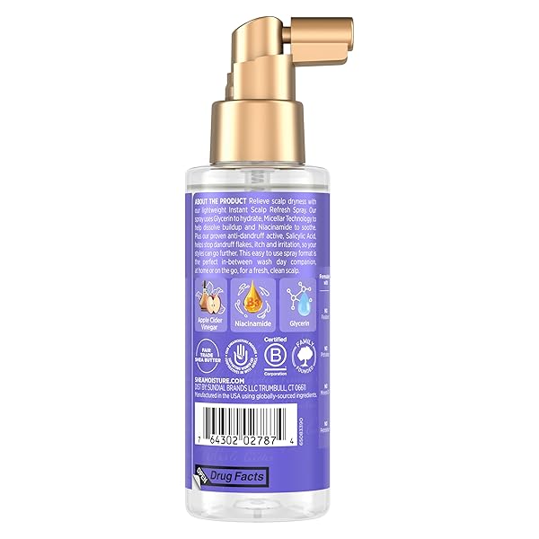 SHEAMOISTURE INSTANT SCALP REFRESH ANTI-DANDRUFF SPRAY WITH SALICYLIC ACID AND SCALP REPAIR TECHNOLOGY HYDRATES DRY SCALP, REMOVES BUILDUP AND CONTROLS ITCH AND FLAKES 4 FL OZ