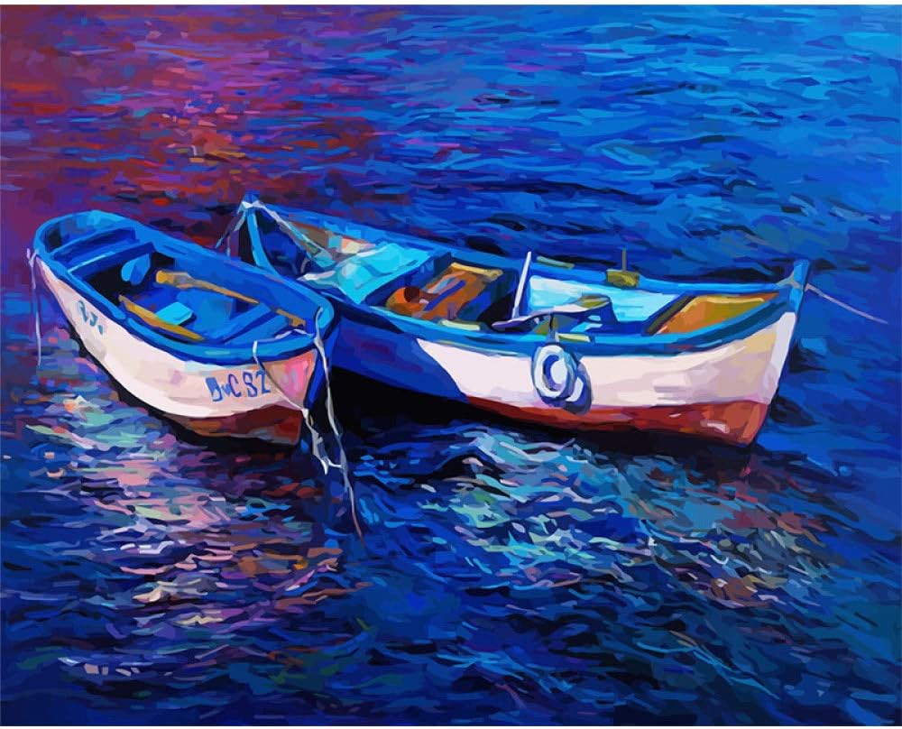 DIY Oil Painting Paint by Number Kit,Moonlight Fishing Boat